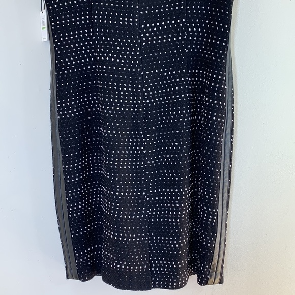 NWT. Calvin Klein 4P Faux Leather Trim Polkadot Tweed Sheath Dress. - Picture 10 of 11